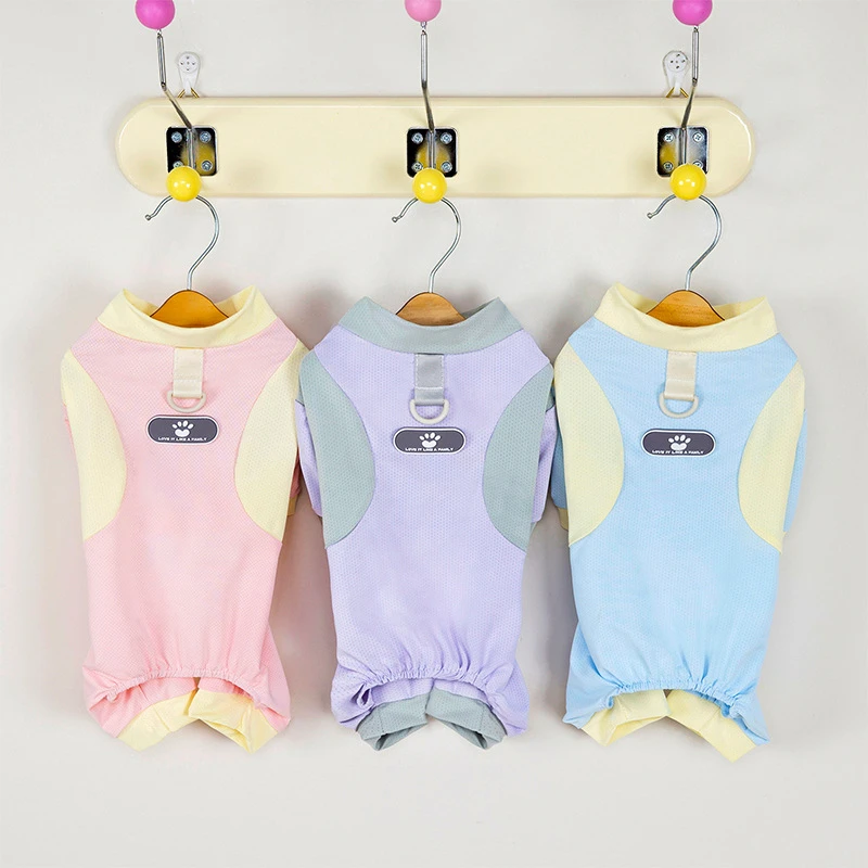 春夏季爪印皮标狗狗冰丝网眼四脚凉凉衣泰迪比熊夏季凉感宠物衣服