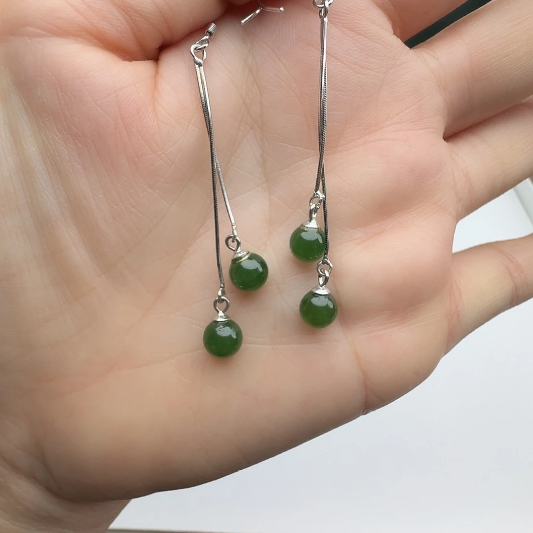 和田玉银S925镶嵌耳饰