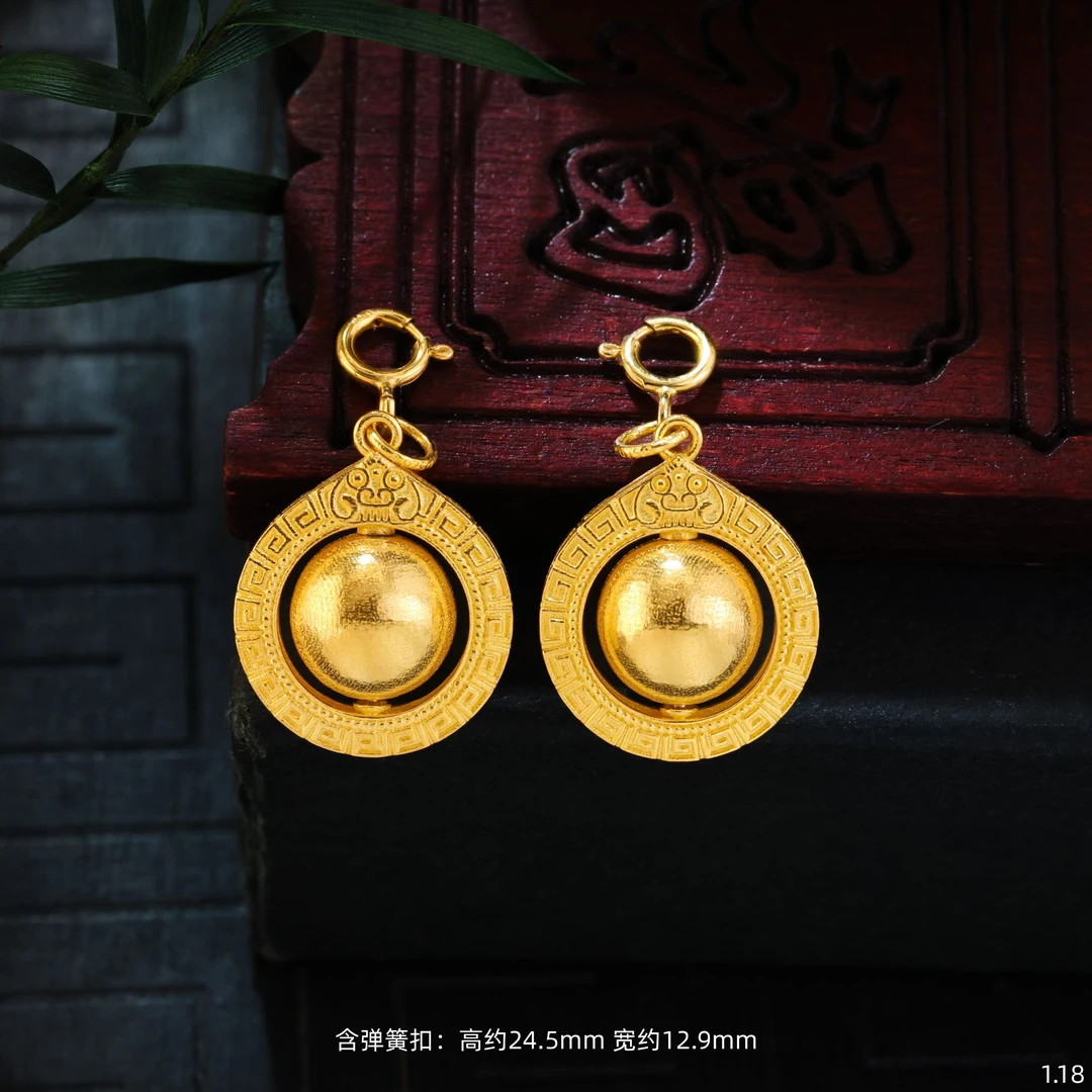 【金豆VIP】18K金吞金兽吸米星吊坠吸金球转运珠精工时尚V