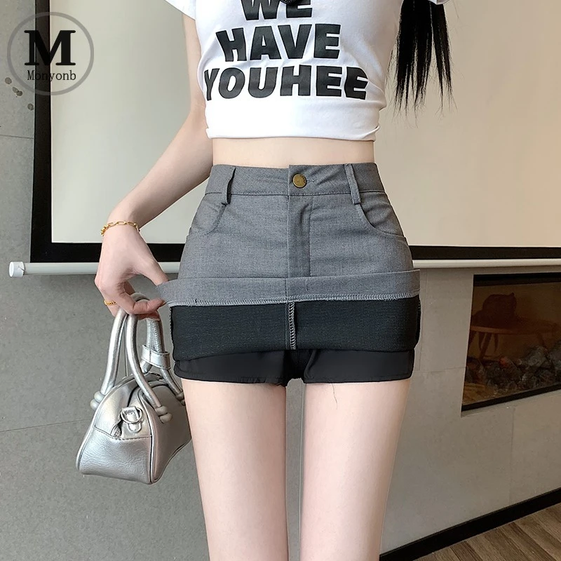 灰色西装半身裙女夏季新款小个子高腰显瘦防走光辣妹a字包臀短裙