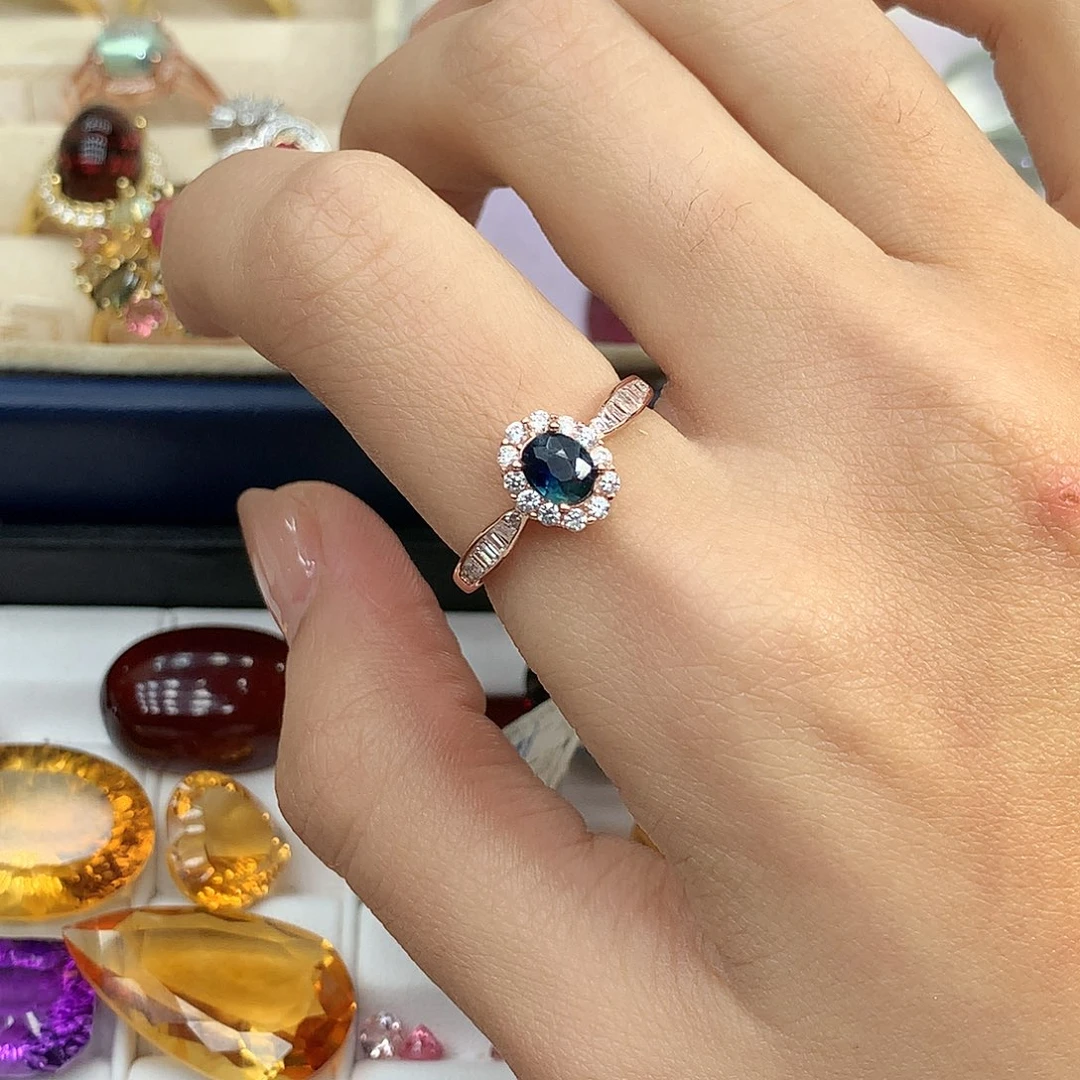 蓝宝石戒指银S925镶嵌