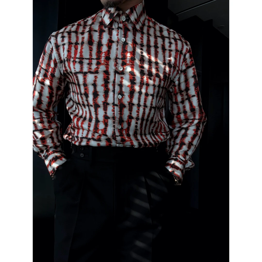 DRUNKCORNER 扎染波点纹真丝衬衫微阔版长袖百搭男装休闲痞帅