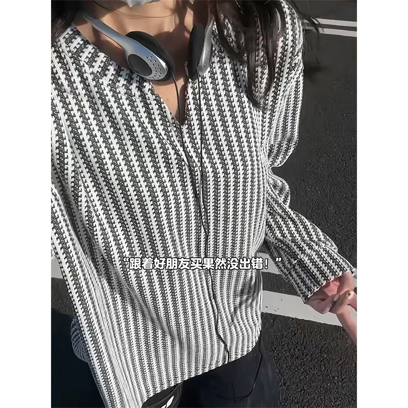 雪尼尔提花针织v领长袖t恤男痞帅高级感美式卫衣cleanfit情侣外套