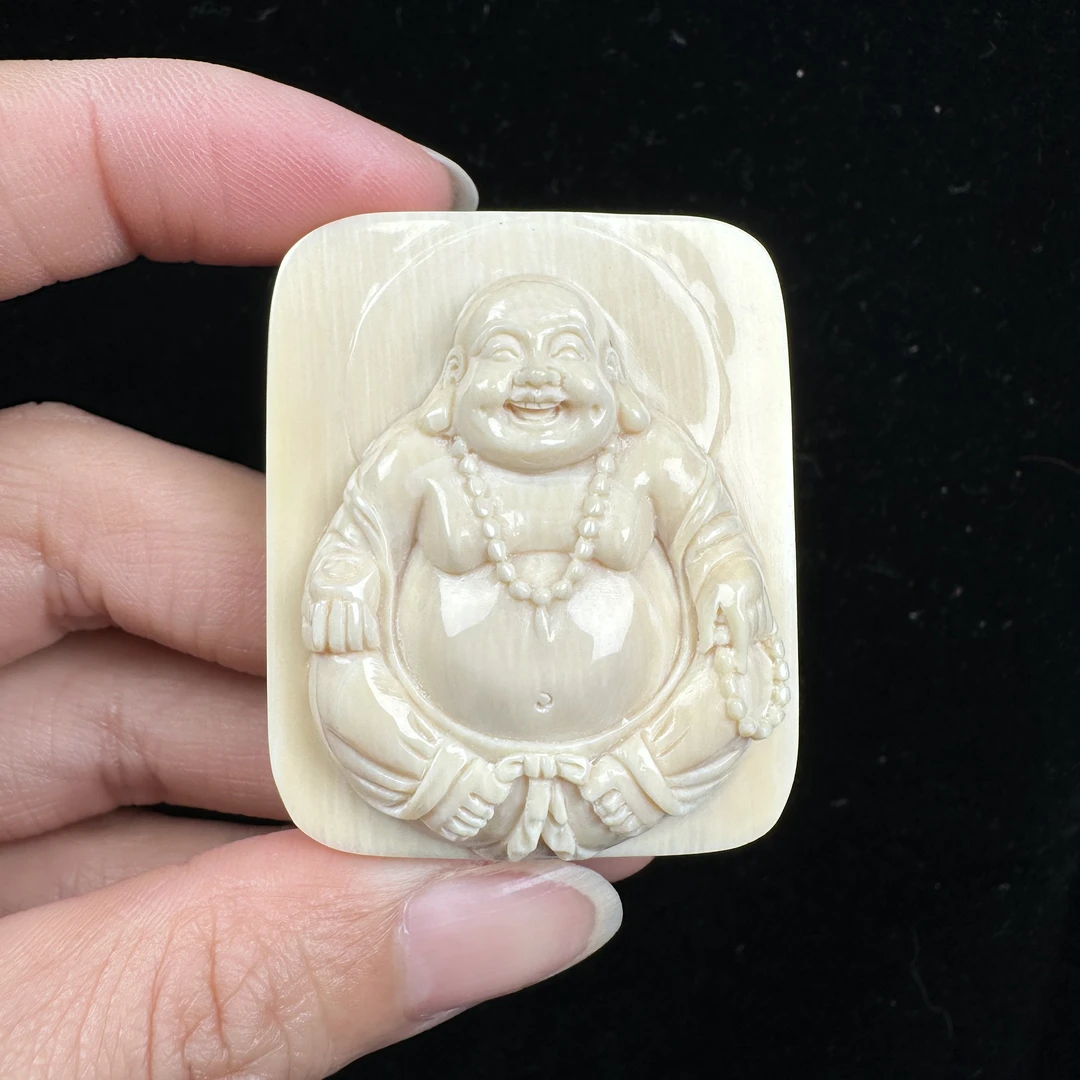 H3021 天然猛犸牙 弥勒雕刻件 36*43*15mm支持鉴定 假一罚四