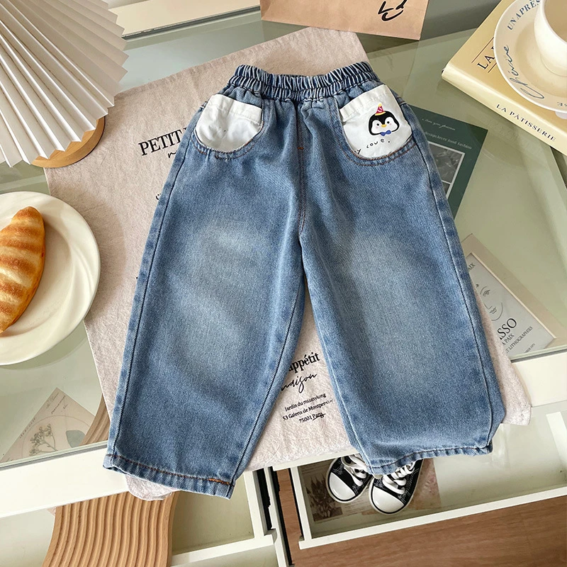 【断码清仓】CK257276男童牛仔裤25春季宝宝新款卡通企鹅时髦牛仔裤