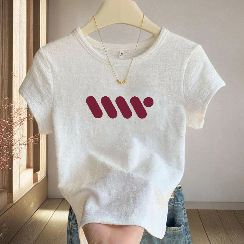 夏季设计感2025新款竹节棉大码圆领白色短袖t恤女小个子短款上衣