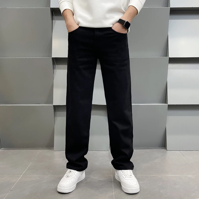 2025年秋冬新款黑色高端印花牛仔裤男士秋季宽松直筒裤休闲长裤子