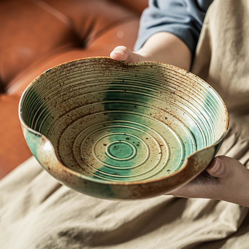 异形碗日式粗陶餐具高颜值复古风大碗家用菜碗沙拉碗浮雕设计碗具