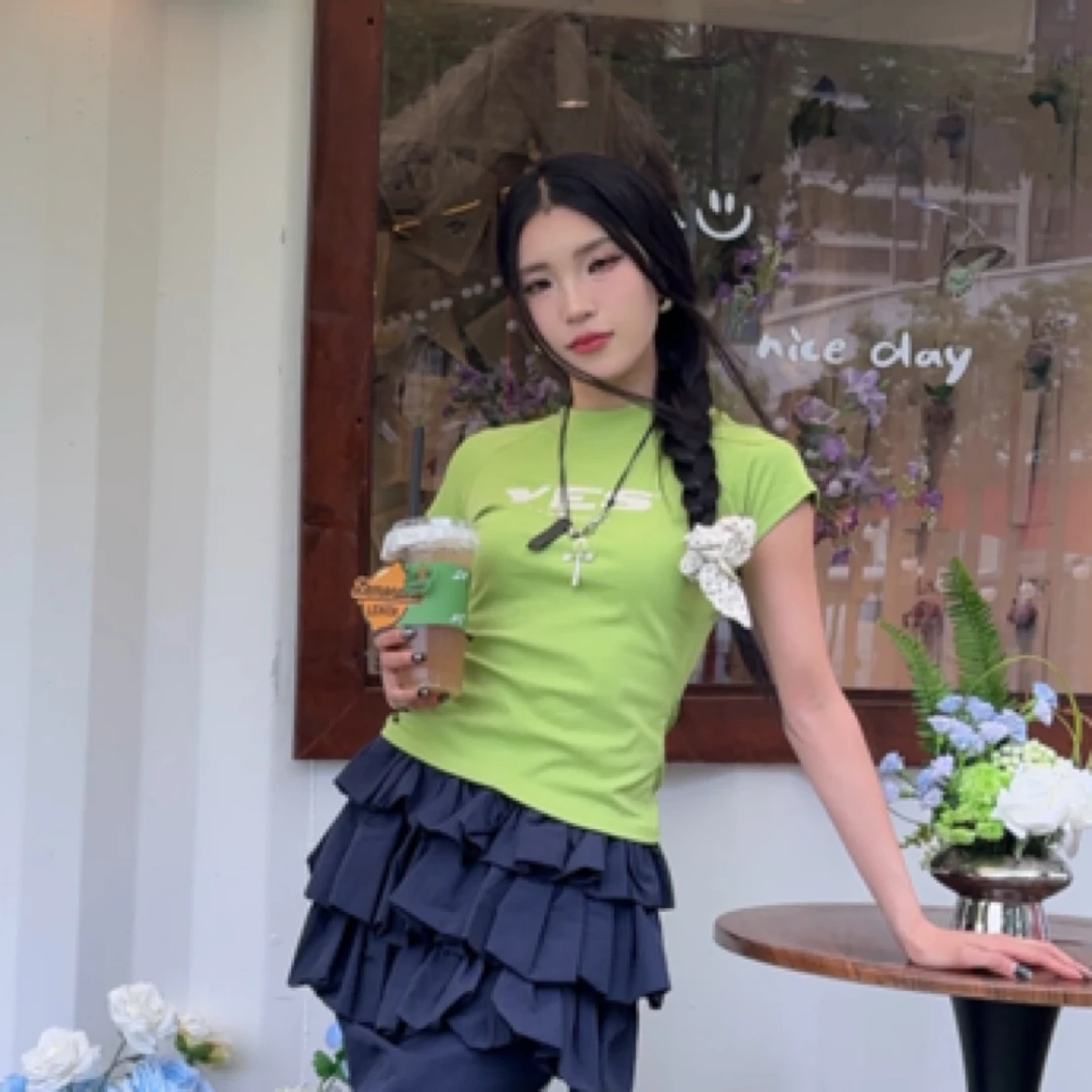 【RUYI】休闲辣妹风撞色印花短袖T恤