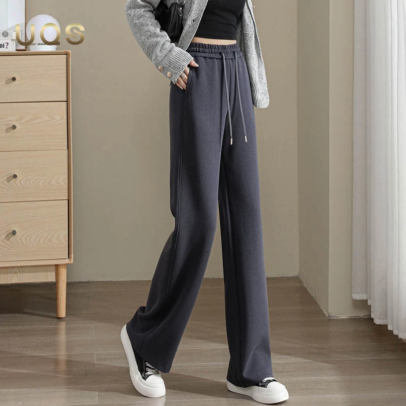 UQS初秋慵懒穿搭~咖色休闲窄版阔腿裤显瘦女2025年爆款松紧腰裤子