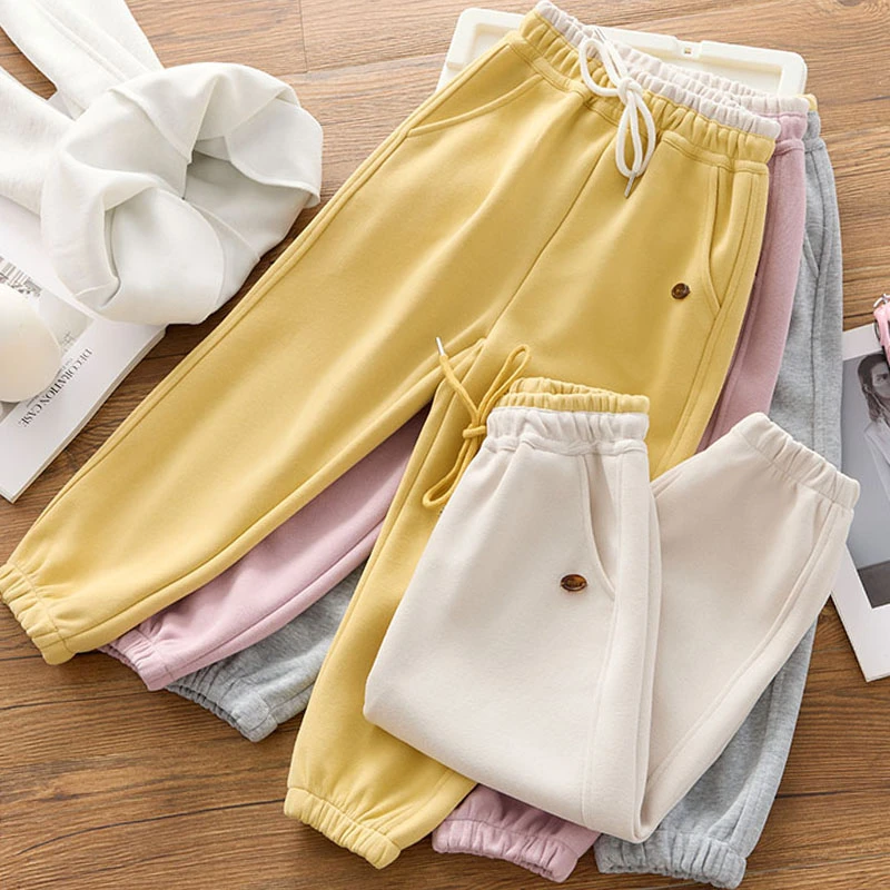 男女童运动卫裤拼色春季中大童女童洋气百搭宽松休闲灯笼裤束脚裤