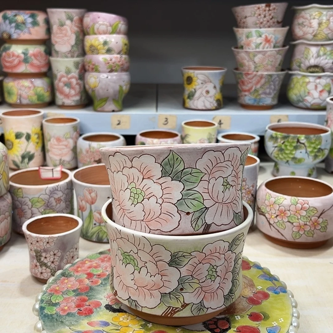 賈***桃花盆景德镇多肉手绘花盆瑕疵