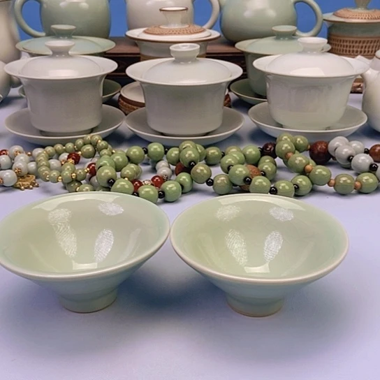 杯翠绿釉祥云抖笠杯原矿原釉原产地