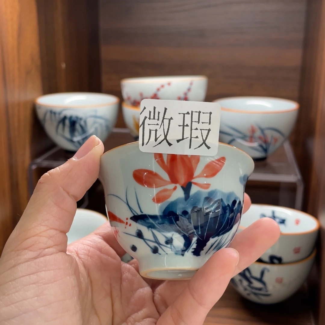 釉下手绘茶具微瑕