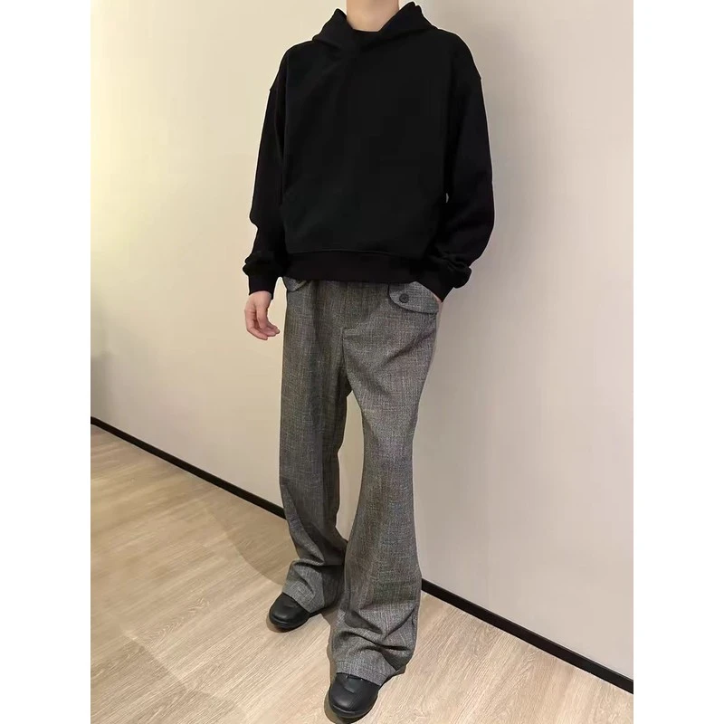 清洁的灰色西装裤2025年春季男士新老钱风格帅宽松直休闲西装裤