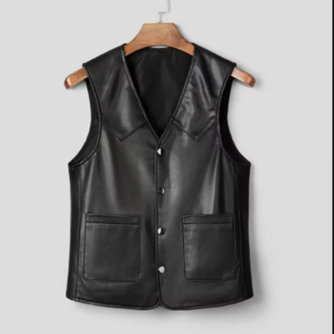 牛皮真皮羽绒时尚单马甲背心百搭黑色短款皮马甲男款