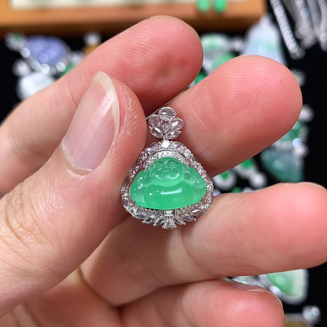 翡翠18K金镶嵌吊坠(不含链)