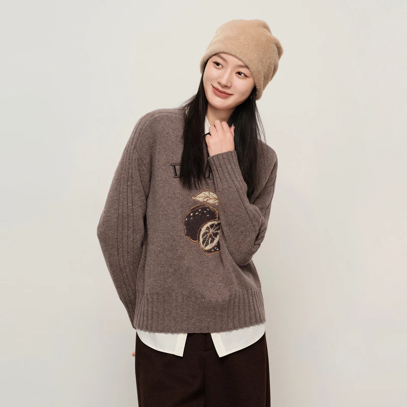 DUNNU/敦奴dunnu冬季新款时尚百搭休闲圆领宽松羊毛衫FU572117