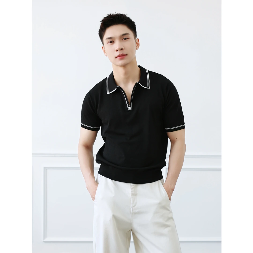 『砚冰沁衿 挺括清凉』高端老钱极简撞色冰爽丝软糯亲肤针织POLO衫