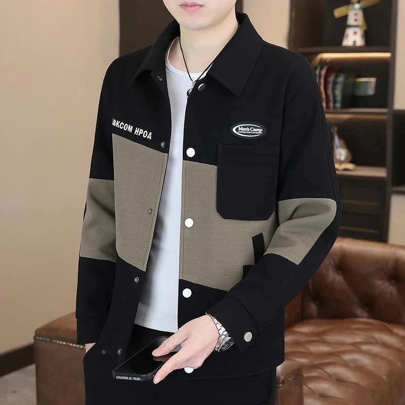 男士外套春秋款2025新款潮牌拼色衬衫式男装上衣男款休闲春秋夹克