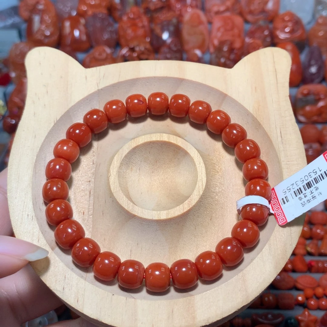 【闪购商品】未镶嵌微瑕放漏柿子红老型单圈8mm+南红玛瑙