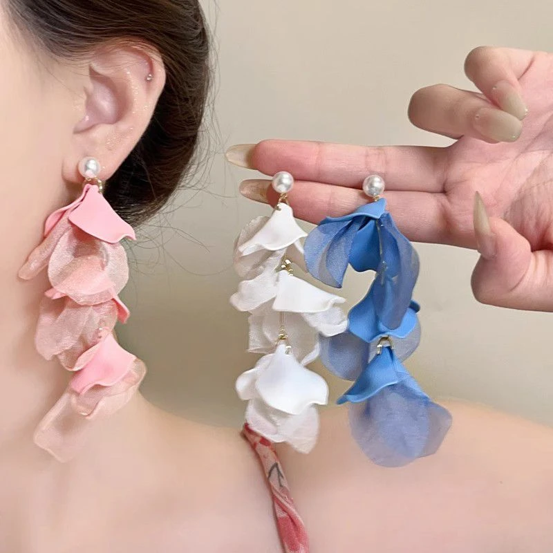 栀子日记~氛围感流苏花朵耳环女高级感夸张海边耳饰绝美漂亮耳坠