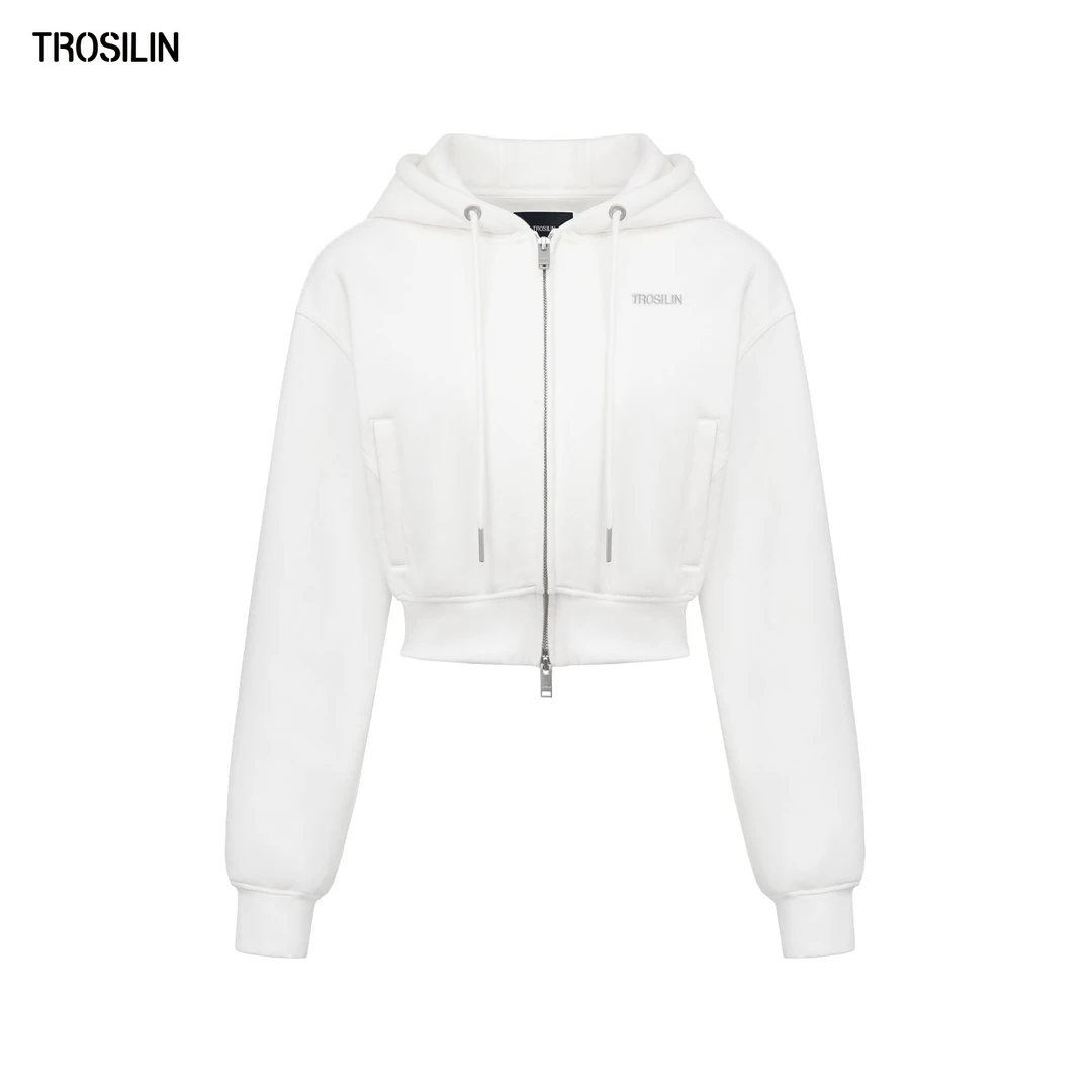 TROSILIN-2025秋冬新品 短款连帽卫衣拉链开衫外套A2508SS026WH