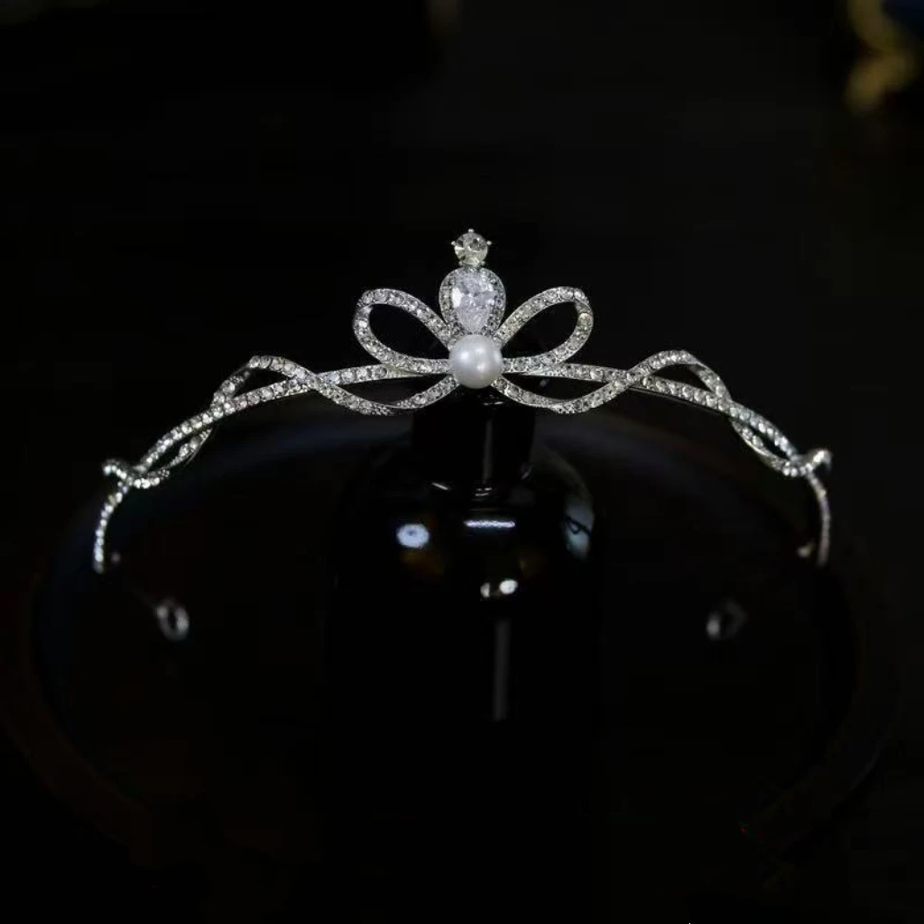 简约珍珠百搭缎面小皇冠新娘结婚实用仪式礼服宴会王冠公主6928