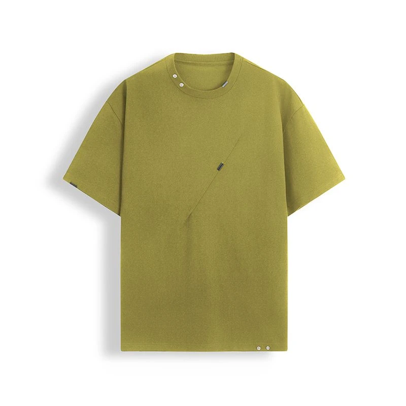 sitalence冰棉领口装饰T恤休闲夏季时尚宽松圆领美式高街重磅短袖