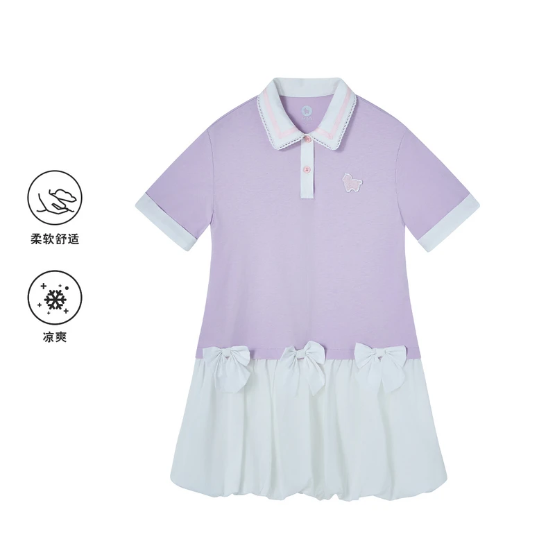 MQD童装女大童25夏季新款学院风翻领透气Polo连衣裙BD25222112