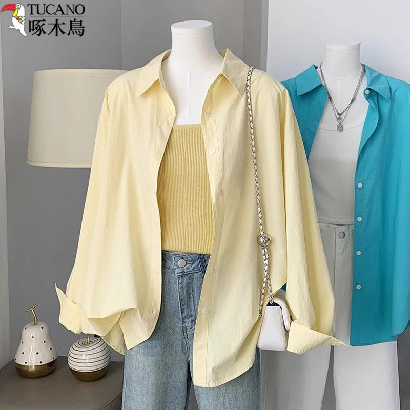 TUCANO/啄木鳥韩版慵懒风衬衫女夏季外搭长袖多巴胺防晒空调上衣