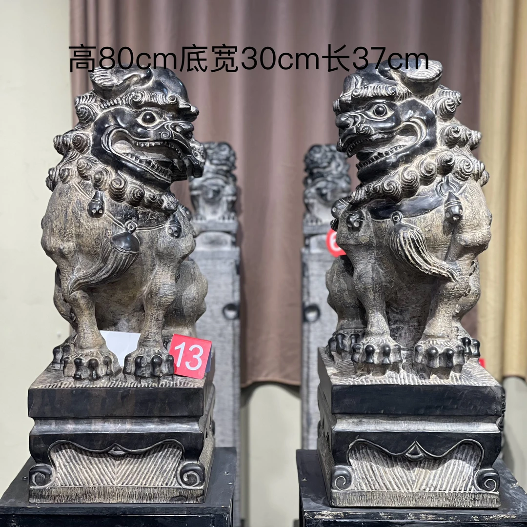 青石仿古石雕大门大对狮摆件宰相狮摆件（80高）