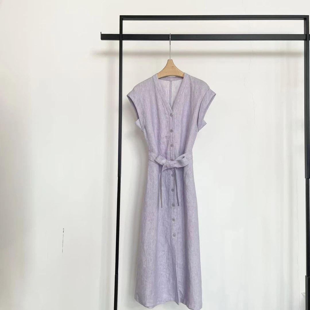 色织亚麻中长连衣裙YL2501459