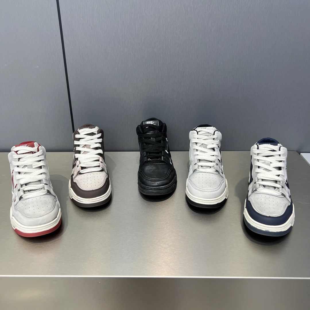 606-53秋季新款韩版中帮男鞋皮面舒适百搭板鞋男士休闲鞋