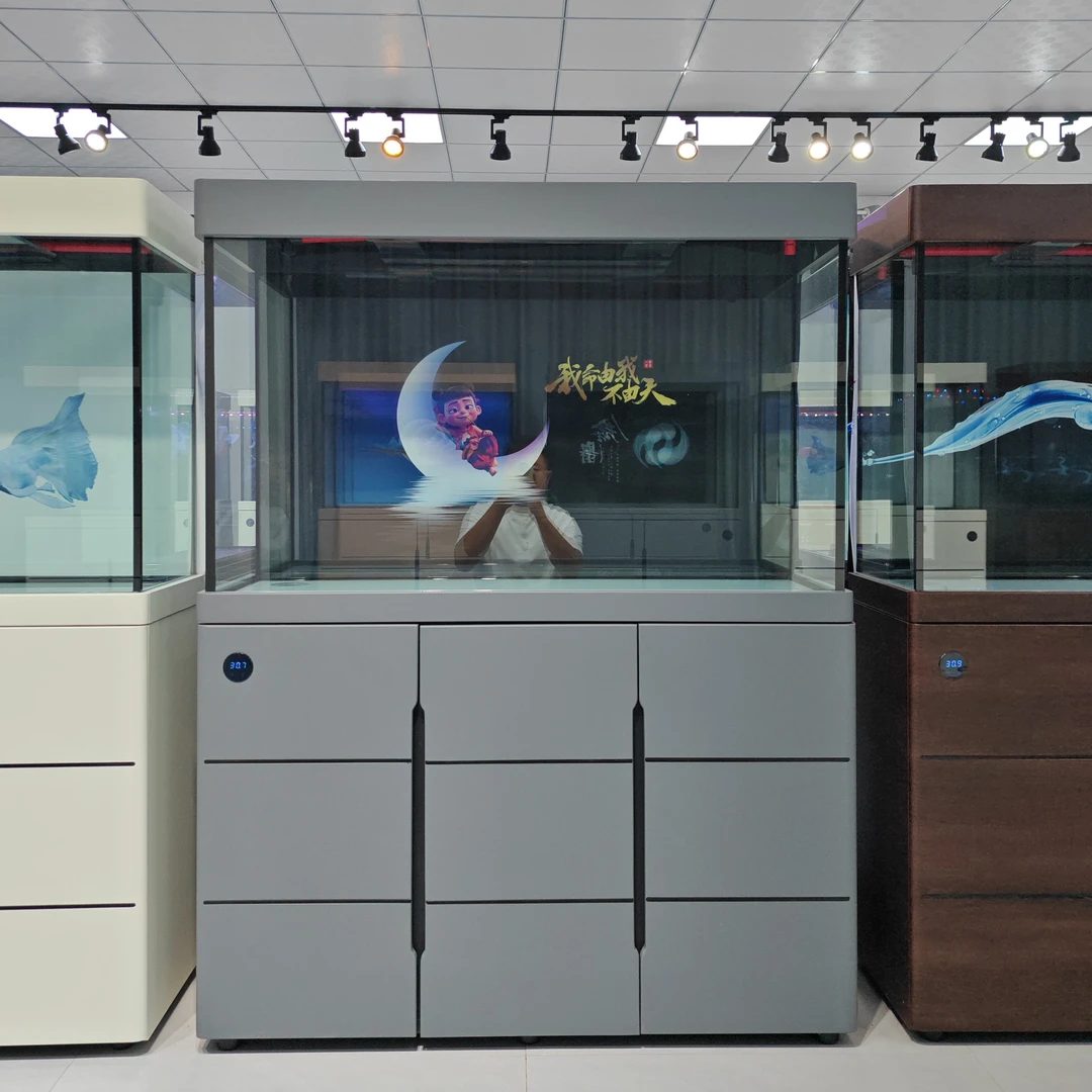 大中型双层下滤超白玻璃带变色灯靠墙屏风款鱼缸水族箱