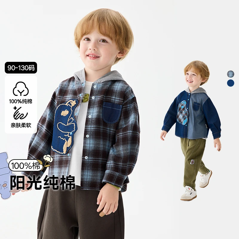马拉丁童装儿童外套2025秋装新款男童透气牛仔帅气衬衫外套