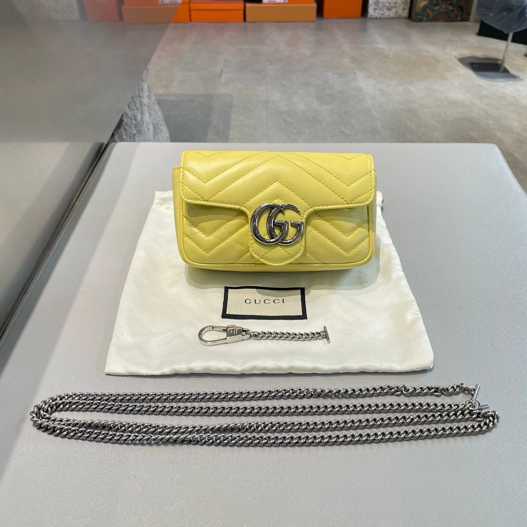 99新 GUCCI/古驰 马蒙super mini marmont柠檬黄