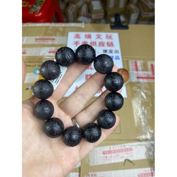 男款黑色圆珠雕刻卡20手串 A117