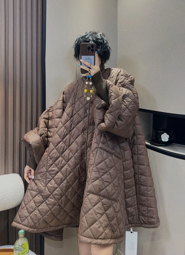 2025年冬季棉衣女宽松韩版厚款长袖圆领纯色中长款常规棉服
