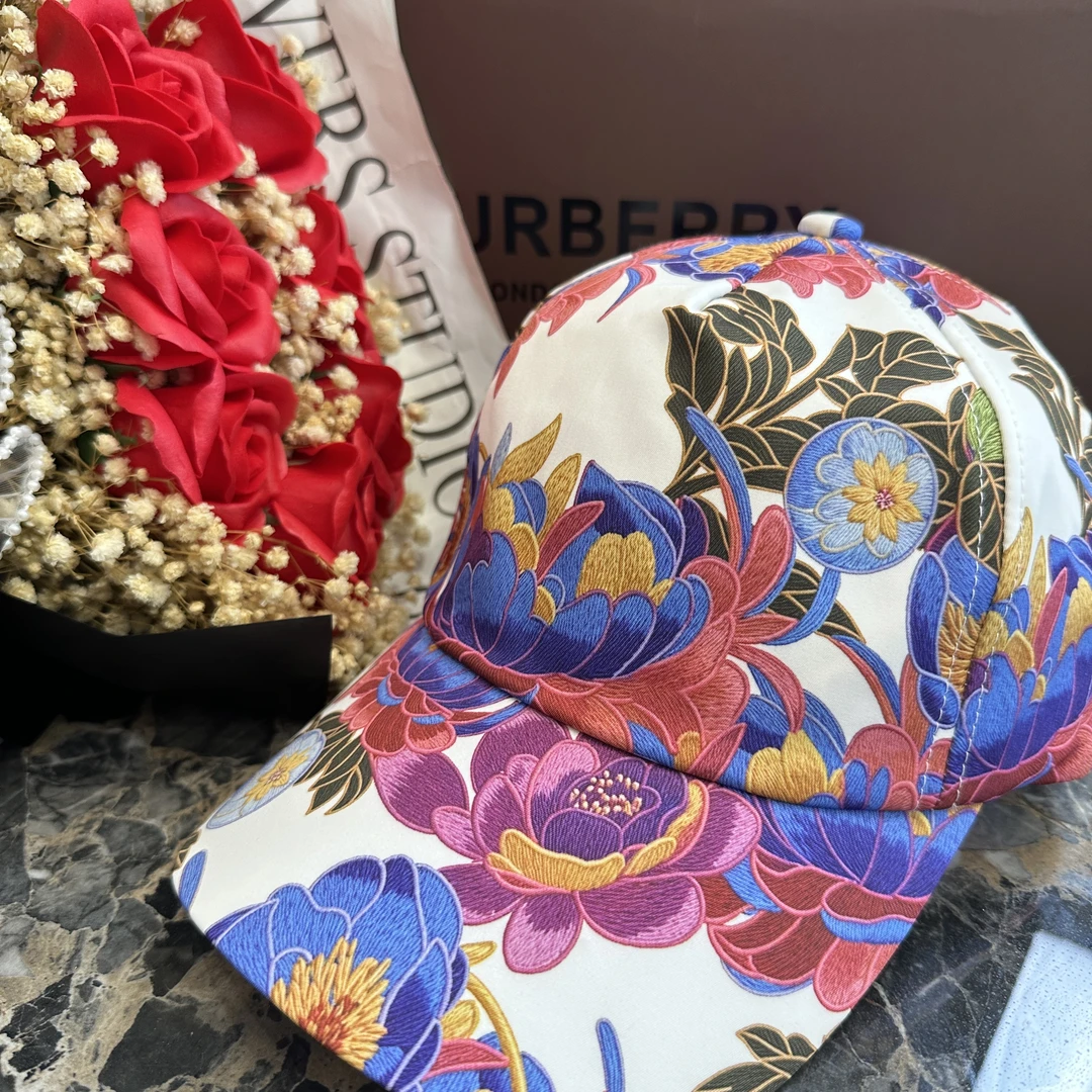 【QJ】大花仿刺绣棒球帽帽子印花帽子鸭舌帽潮牌时尚韩版百搭252951