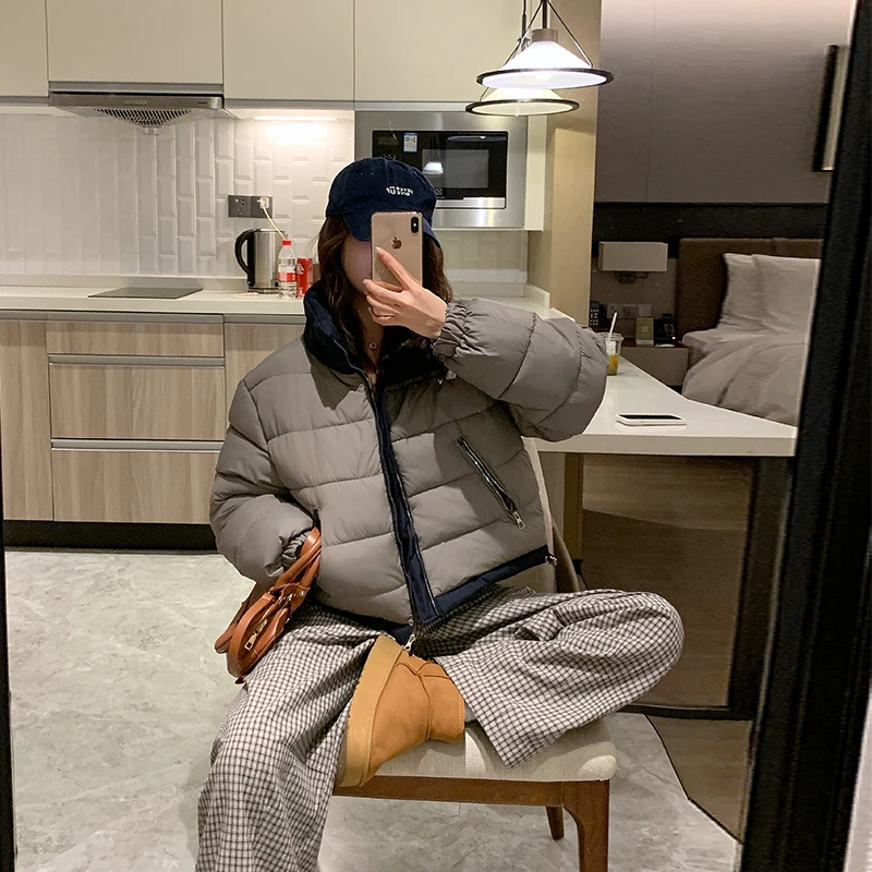 两面穿冬季新款棉服女短款宽松小个子上衣厚款外套宽松棉衣保暖潮