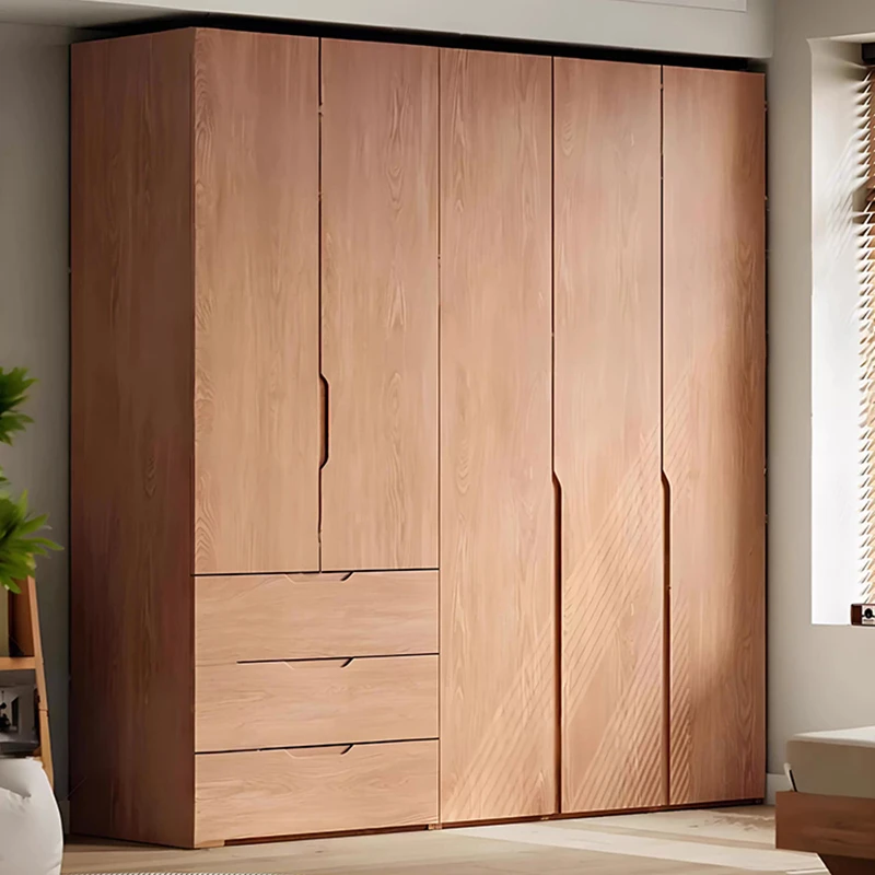 全实木橡木衣柜卧室家用北欧原木风小户型衣橱柜现代简约储物柜子