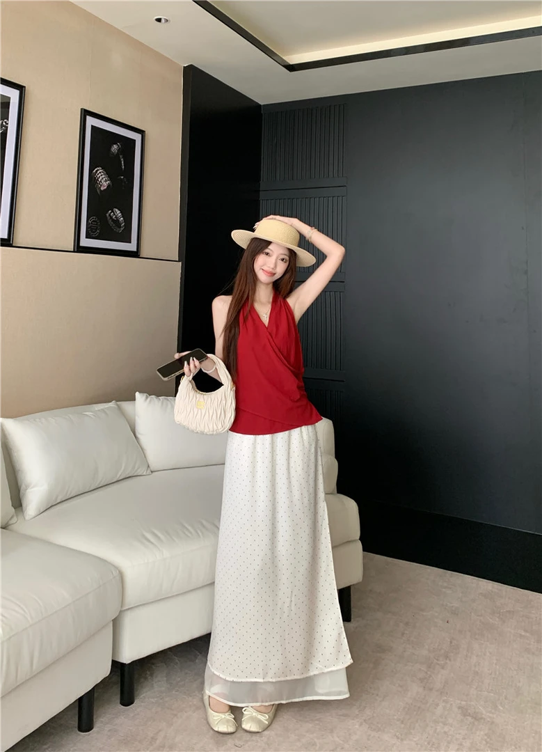 慵懒风轻熟风纯欲风背心吊带夏季显瘦气质半身裙老钱风套装裙子