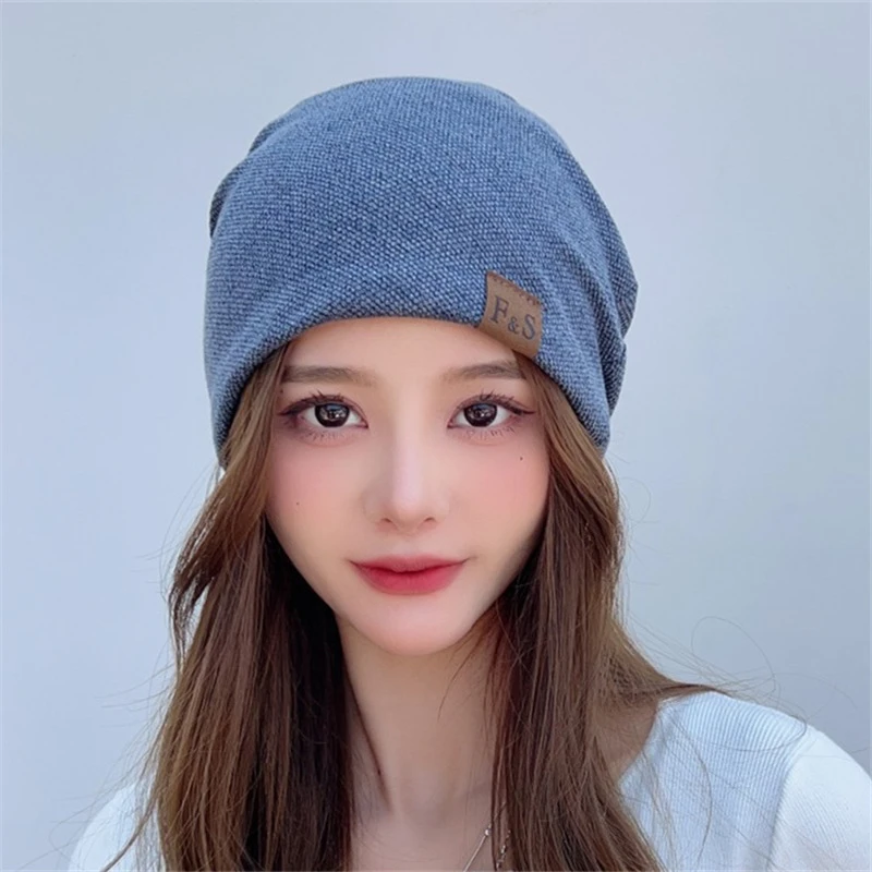 跨境热销包头帽子秋冬针织帽室内保暖加绒套头帽户外堆堆绒包头帽