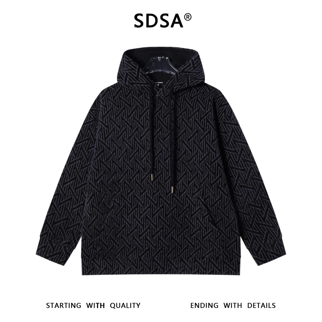 SDSA男士秋冬新款痞帅男装韩版绒毛线条抽绳连帽卫衣百搭时尚上衣