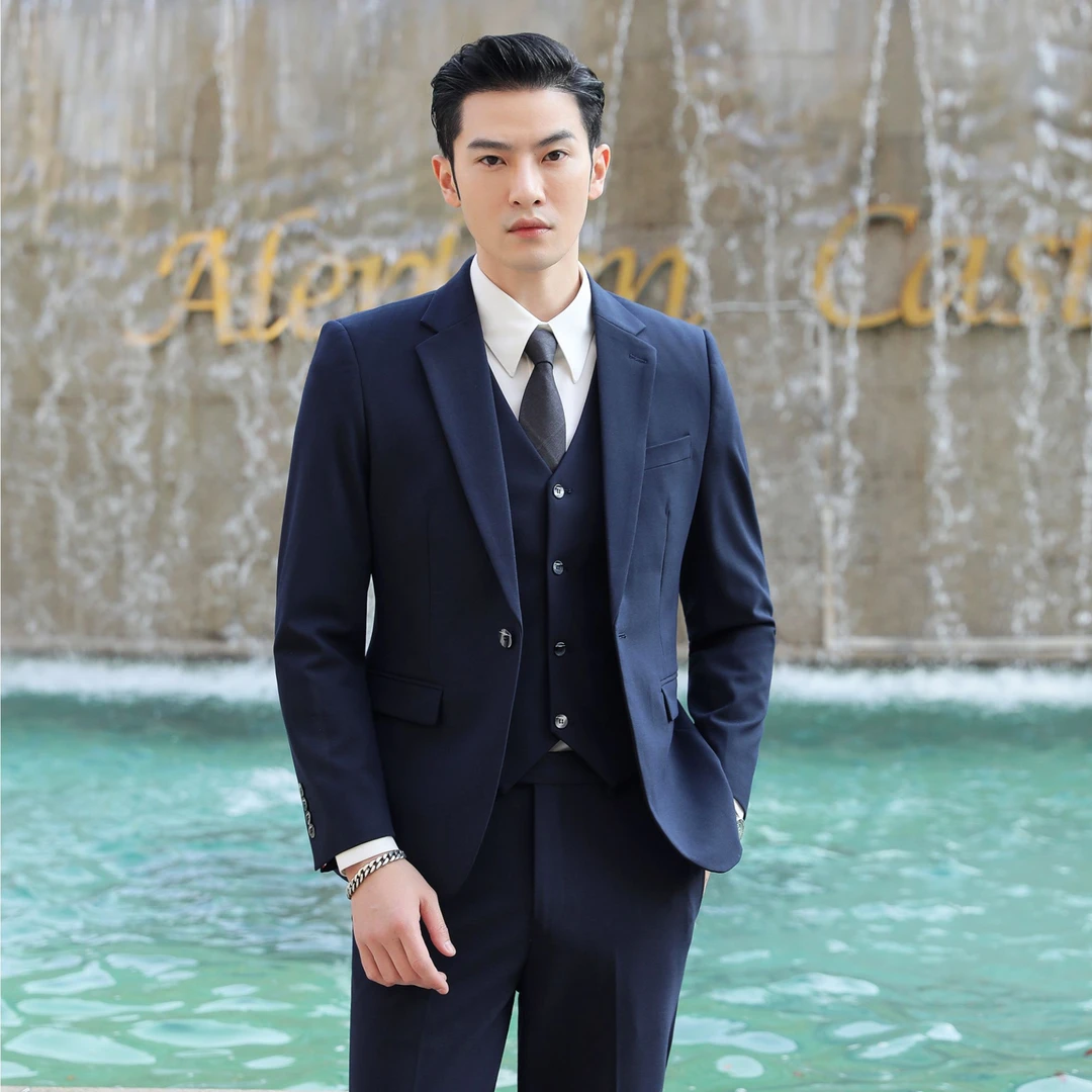 高档宴会修身新郎结婚韩版西装套装伴郎礼服男士气质时尚休闲正装