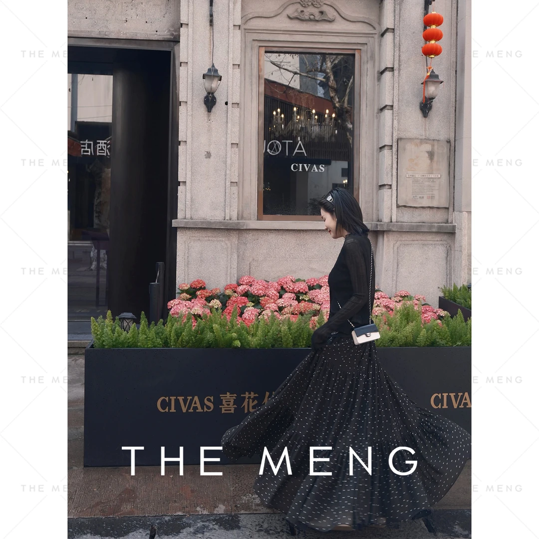 THE MENG【点点星光】顺纡绉皱极简通勤波点显瘦半身裙#M252Q0006