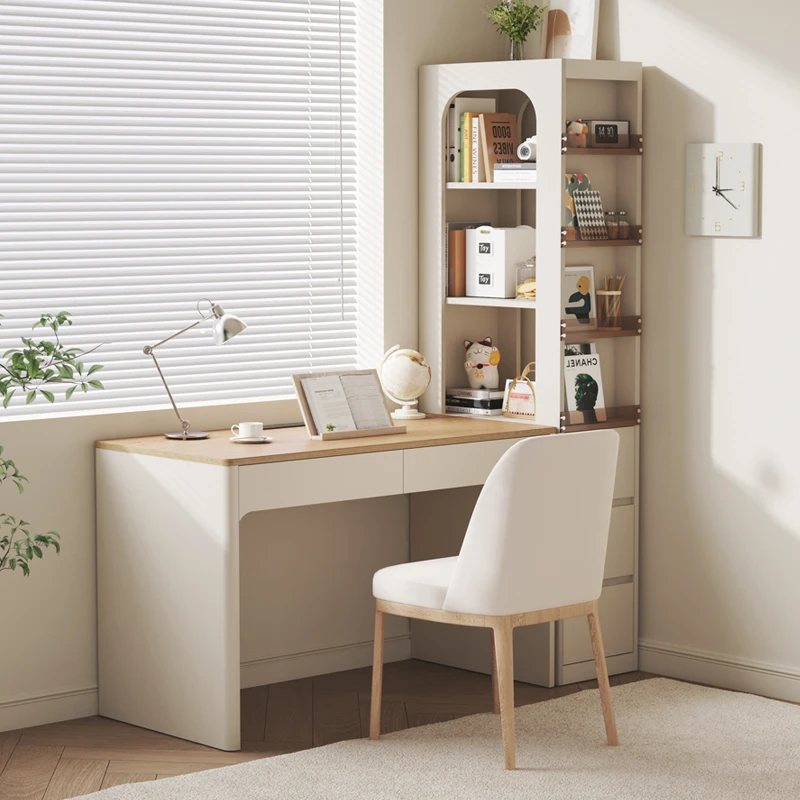 家用卧室书桌书架一体桌转角书架书桌组合拐角书柜L型书桌柜