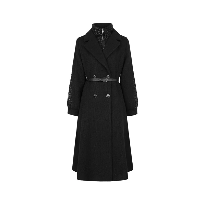 sdeer圣迪奥女装立领格纹拼接收腰小香风大衣S234Z2457