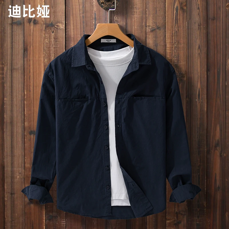 迪比娅长袖衬衫男日系寸衫休闲男装春秋款上衣年轻男士衬衣外套Y